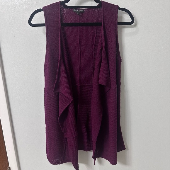 Eileen Fisher Burgundy Red 100% Wool Open-Front Tunic Vest Sweater Cardigan XS - Picture 1 of 10